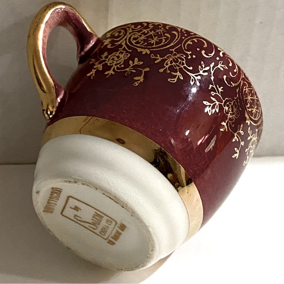 ESTATE VTG DEMITASSE TEA CUP ARISTOCRAT SALEM CHINA 23k GOLD BURGUNDY MAROON - Picture 2 of 7